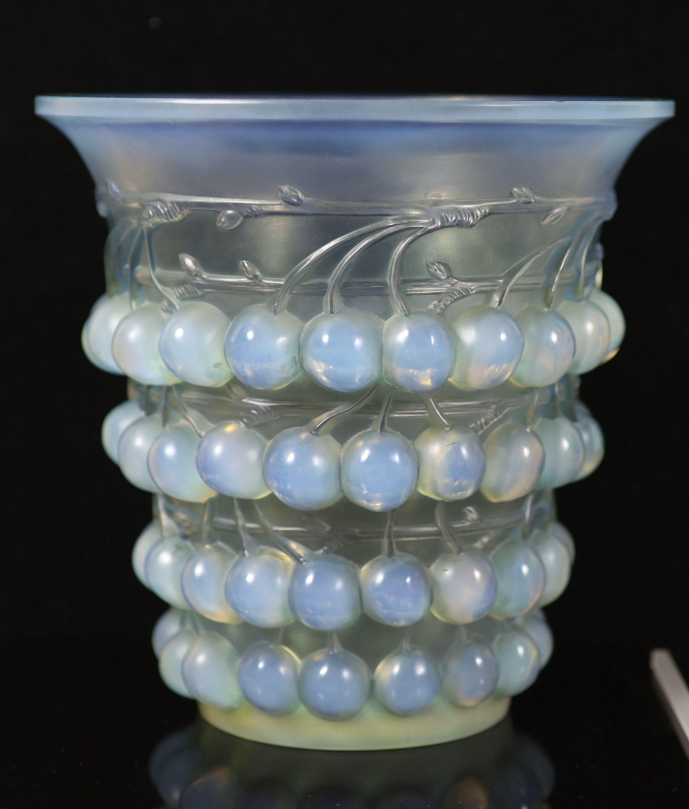 A Lalique Montmorency opalescent glass vase, Marcilhac 1050, model introduced 1930, 20.3 cm high